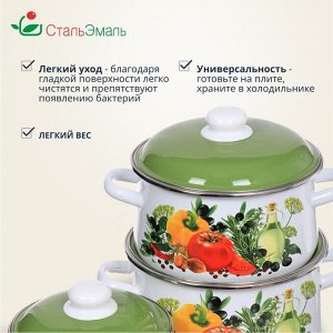 Набор посуды эмалированная сталь, 6 предметов, кастрюли 2,4,5.5 л, индукция, СтальЭмаль, Европейская кухня, 1с408