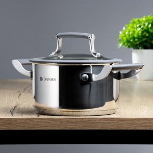 Кастрюля нержавеющая сталь, 1.7 л, с крышкой, крышка стекло, Daniks, Верма, CW-S071-16, индукция