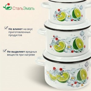 Набор посуды эмалированная сталь, 3 предмета, кастрюли 1.5,2.9,4.5 л, индукция, СтальЭмаль, Мохито, 1с33