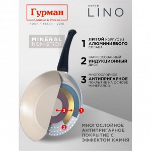 Сковорода литой алюминий, 24 см, антипригарное покрытие, Гурман, Lino, индукция, ГМ2401ЛИ
