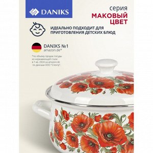 Кастрюля эмалированная сталь, 3 л, с крышкой, крышка сталь, сферический, Daniks, Маковый цвет, 61904-122/6-У