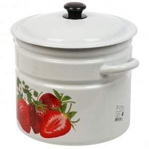 Кастрюля эмалированная сталь, 10 л, с крышкой, крышка сталь, цилиндрическая, Керченский металлургический завод, Садовая клубника, 41804-222/6-У2, белая