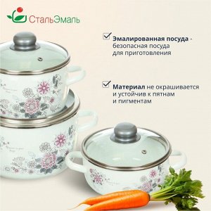 Набор посуды эмалированная сталь, 3 предмета, кастрюли 1.5,2,4 л, индукция, СтальЭмаль, Весенний романс, 1КА071S