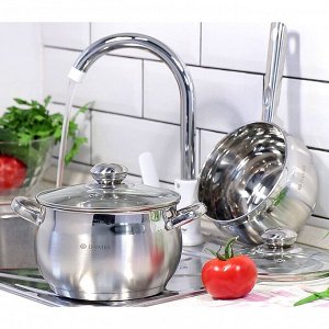 Кастрюля нержавеющая сталь, 6.5 л, крышка стекло, Daniks, Классика, SD-24, индукция