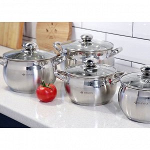 Кастрюля нержавеющая сталь, 6.5 л, крышка стекло, Daniks, Классика, SD-24, индукция