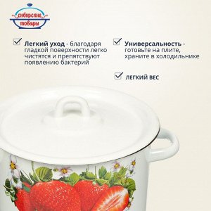 Кастрюля эмалированная сталь, 3.5 л, крышка сталь, цилиндрическая, Сибирские товары, Клубника садовая, С1612*59