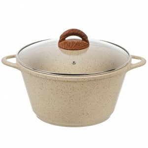 Кастрюля алюминий, антипригарное покрытие, 5 л, с крышкой, крышка стекло, Гурман, Estima, ГМк503 ЭБИ, бежевая, индукция