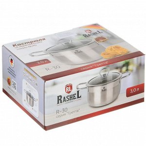 Кастрюля нержавеющая сталь, 3 л, с крышкой, крышка стекло, RasheL, R-30, индукция