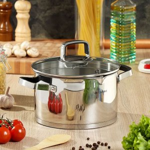 Кастрюля нержавеющая сталь, 4.75 л, с крышкой, крышка стекло, Daniks, Манхэттен, M-461-22, индукция