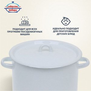 Кастрюля эмалированная сталь, 5.5 л, с крышкой, крышка сталь, петля, цилиндрическая, Сибирские товары, С41617.СГ, серо-голубая