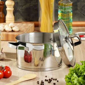 Кастрюля нержавеющая сталь, 4.75 л, с крышкой, крышка стекло, Daniks, Манхэттен, M-461-22, индукция