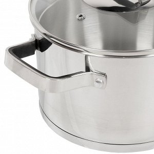 Кастрюля нержавеющая сталь, 4.75 л, с крышкой, крышка стекло, Daniks, Манхэттен, M-461-22, индукция