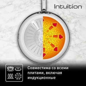 Сковорода нержавеющая сталь, 24 см, антипригарное покрытие, Tefal, Intuition, индукция, B8170444