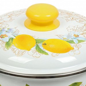 Кастрюля эмалированная сталь, 4 л, крышка сталь, сферический, Сибирские товары, Лимоны, 3MC201P, индукция