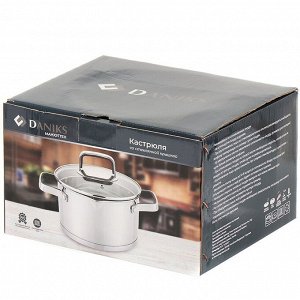 Кастрюля нержавеющая сталь, 4.75 л, с крышкой, крышка стекло, Daniks, Манхэттен, M-461-22, индукция