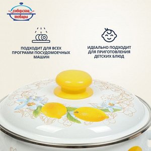 Кастрюля эмалированная сталь, 4 л, крышка сталь, сферический, Сибирские товары, Лимоны, 3MC201P, индукция