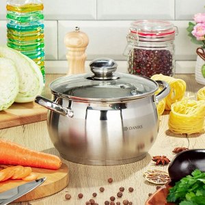 Кастрюля нержавеющая сталь, 2.9 л, крышка стекло, Daniks, Классика, SD-18, индукция