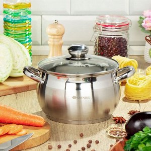 Кастрюля нержавеющая сталь, 2.9 л, крышка стекло, Daniks, Классика, SD-18, индукция
