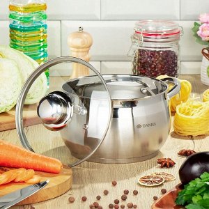 Кастрюля нержавеющая сталь, 2.9 л, крышка стекло, Daniks, Классика, SD-18, индукция