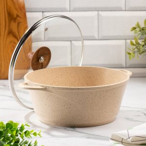 Кастрюля алюминий, антипригарное покрытие, 4 л, крышка стекло, Гурман, Estima, ГМк403 ЭБИ, бежевая, индукция