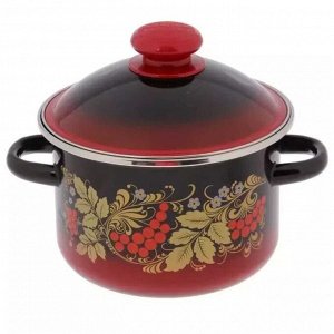 Кастрюля эмалированная сталь, 2 л, крышка сталь, цилиндрическая, Сибирские товары, Рябинушка, 7MD161M, индукция