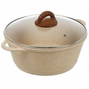 Кастрюля алюминий, антипригарное покрытие, 4 л, крышка стекло, Гурман, Estima, ГМк403 ЭБИ, бежевая, индукция