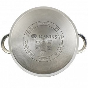 Кастрюля нержавеющая сталь, 10 л, с крышкой, крышка стекло, Daniks, Общепит, SD-6BP-10, индукция