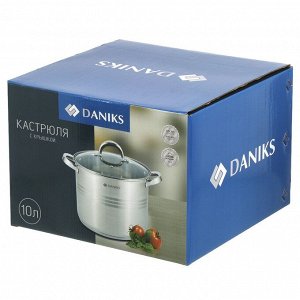 Кастрюля нержавеющая сталь, 10 л, с крышкой, крышка стекло, Daniks, Общепит, SD-6BP-10, индукция