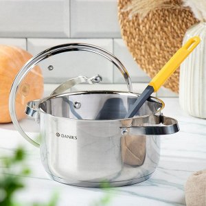 Кастрюля нержавеющая сталь, 3.6 л, с крышкой, крышка стекло, Daniks, Элегант, GS-01338-20CA-2, индукция