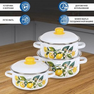 Набор посуды эмалированная сталь, 3 предмета, кастрюли 2,3,4 л, индукция, СтальЭмаль, Лимоны в цвету, 1KB051M