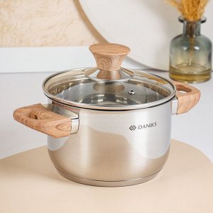 Кастрюля нержавеющая сталь, 1.9 л, крышка стекло, Daniks, Осло, GS-01147-16CA, индукция