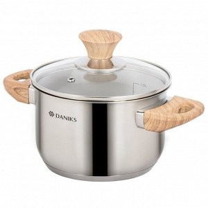 Кастрюля нержавеющая сталь, 1.9 л, крышка стекло, Daniks, Осло, GS-01147-16CA, индукция
