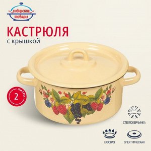 Кастрюля эмалированная сталь, 2 л, крышка сталь, цилиндрическая, Сибирские товары, С1610.П/С1610.3/С1610/*79/*67, в ассортименте
