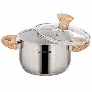 Кастрюля нержавеющая сталь, 1.9 л, крышка стекло, Daniks, Осло, GS-01147-16CA, индукция