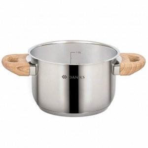 Кастрюля нержавеющая сталь, 1.9 л, крышка стекло, Daniks, Осло, GS-01147-16CA, индукция