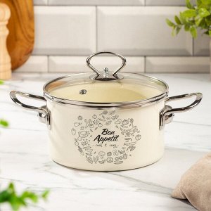 Кастрюля эмалированная сталь, 2 л, крышка стекло, цилиндрическая, Daniks, Bon Appetit, Y4-9058, индукция
