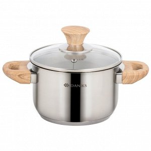 Кастрюля нержавеющая сталь, 1.9 л, крышка стекло, Daniks, Осло, GS-01147-16CA, индукция