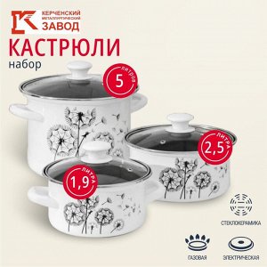 Набор посуды эмалированная сталь, 6 предметов, кастрюли 1.9,2.5,5 л, индукция, Керченский металлургический завод, Адажио 5-1 Люкс, белый