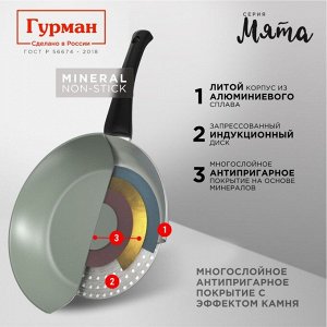 Сковорода литой алюминий, 20 см, антипригарное покрытие, Гурман, Мята, индукция, ГМ2001МЛ