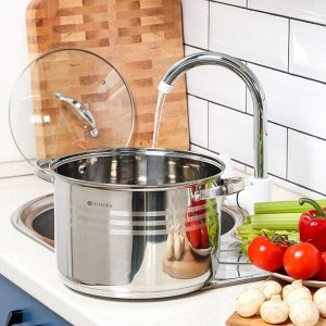 Кастрюля нержавеющая сталь, 9 л, с крышкой, крышка стекло, Daniks, Общепит, SD-6BP-9, индукция