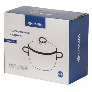 Кастрюля эмалированная сталь, 5.5 л, крышка стекло, Daniks, Elisa, Y4-8962, индукция