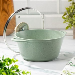Кастрюля алюминий, антипригарное покрытие, 2 л, с крышкой, крышка стекло, Гурман, Мята, ГМк203МЛ, индукция