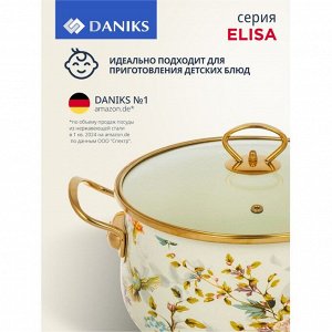 Кастрюля эмалированная сталь, 5.5 л, крышка стекло, Daniks, Elisa, Y4-8962, индукция