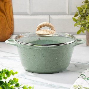 Кастрюля алюминий, антипригарное покрытие, 2 л, с крышкой, крышка стекло, Гурман, Мята, ГМк203МЛ, индукция