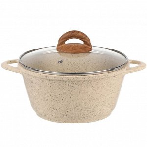 Кастрюля алюминий, антипригарное покрытие, 2 л, с крышкой, крышка стекло, Гурман, Estima, ГМк203 ЭБИ, бежевая, индукция