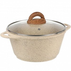 Кастрюля алюминий, антипригарное покрытие, 2 л, с крышкой, крышка стекло, Гурман, Estima, ГМк203 ЭБИ, бежевая, индукция