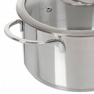 Кастрюля нержавеющая сталь, 1.8 л, крышка стекло, Daniks, Бонн, GS-01319-16CA, индукция