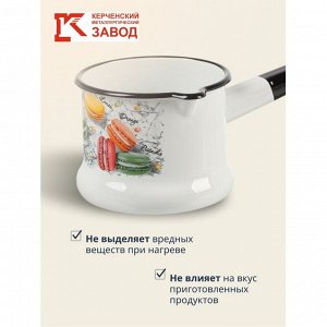 Ковш сталь, эмалированное покрытие, 1 л, стальная ручка, индукция, Керченский металлургический завод, Цветное печенье, 90104-072/4, белый