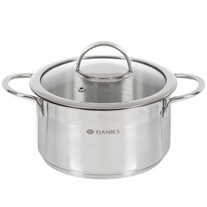 Кастрюля нержавеющая сталь, 2.5 л, крышка стекло, Daniks, Бонн, GS-01319-18CA, индукция