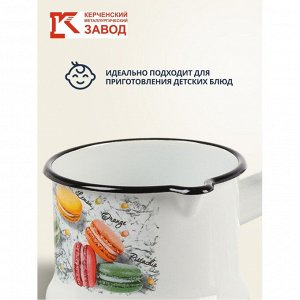Ковш сталь, эмалированное покрытие, 1 л, стальная ручка, индукция, Керченский металлургический завод, Цветное печенье, 90104-072/4, белый